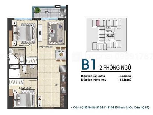 Thiết kế căn hộ 2PN B1