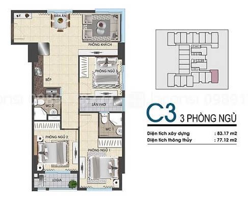 Thiết kế căn hộ 3PN C3