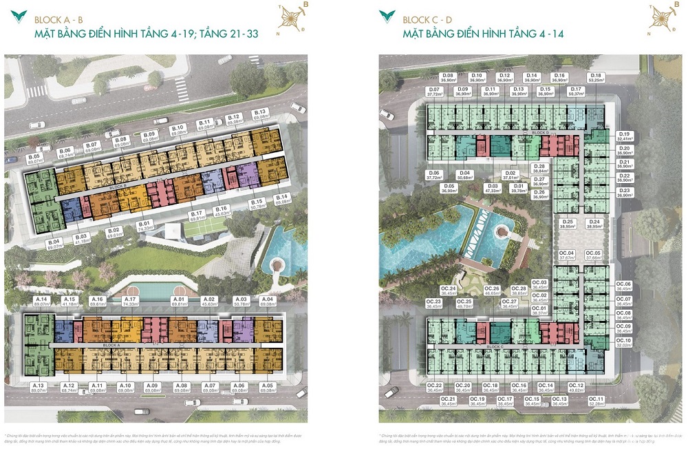 Mặt bằng tầng 4 – 19 tầng 21 – 33 Block A-B, tầng 4 – 14 Block C-D dự án căn hộ Lavita Hưng Thịnh Thuận An Bình Dương